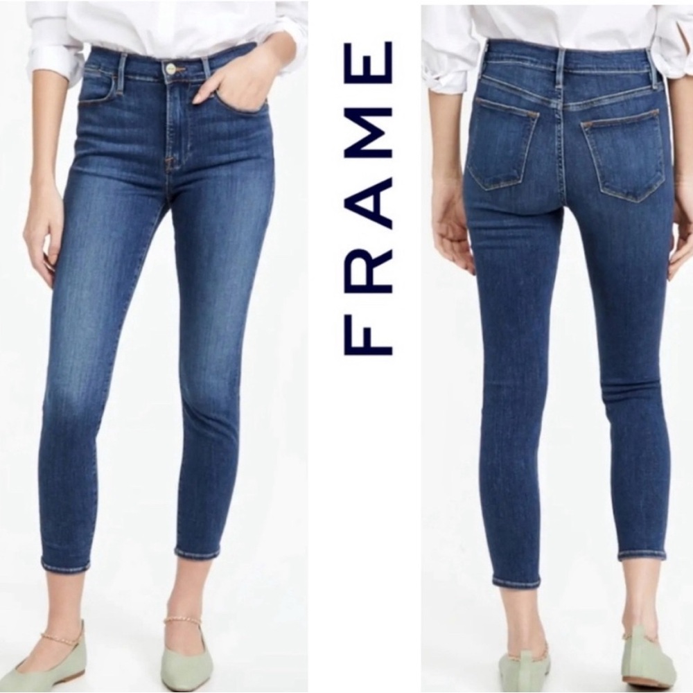 FRAME Le One Skinny Crop Denim Women's Classic Blue Jeans EUC